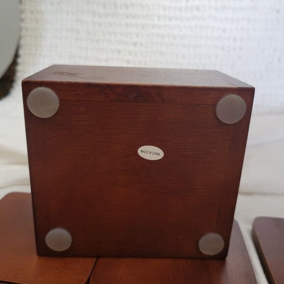 Coasters w/Caddy Vintage Set of 6 Wood Wicker Bamboo Teak 1970s barware GUC - Picture 8 of 8